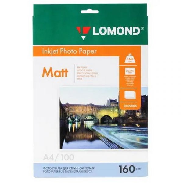 Фотобумага Lomond 102005 A4, 160 г/м2, 100 л., покрытие - матовое